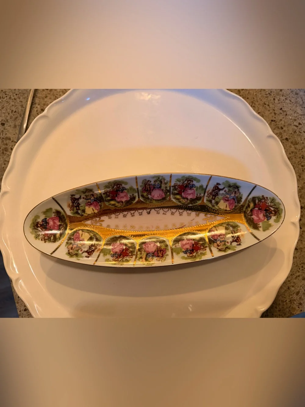 Royal Vienna Arnart Imports Relish Dish, Courting Couples - c.1950+